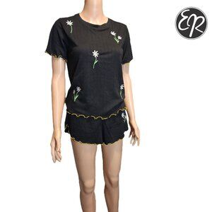 Emerson Road Butterfly Striped Shorts Pajama Set NWT Black Small